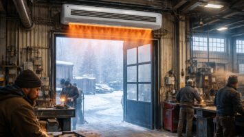améliorez le confort de votre atelier en hiver grâce à un rideau d’air chaud, pour une chaleur constante et une meilleure efficacité énergétique.