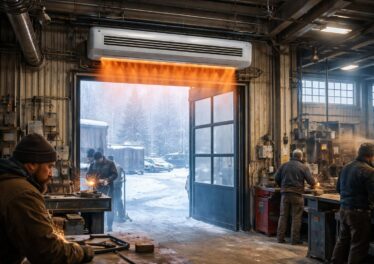 améliorez le confort de votre atelier en hiver grâce à un rideau d’air chaud, pour une chaleur constante et une meilleure efficacité énergétique.