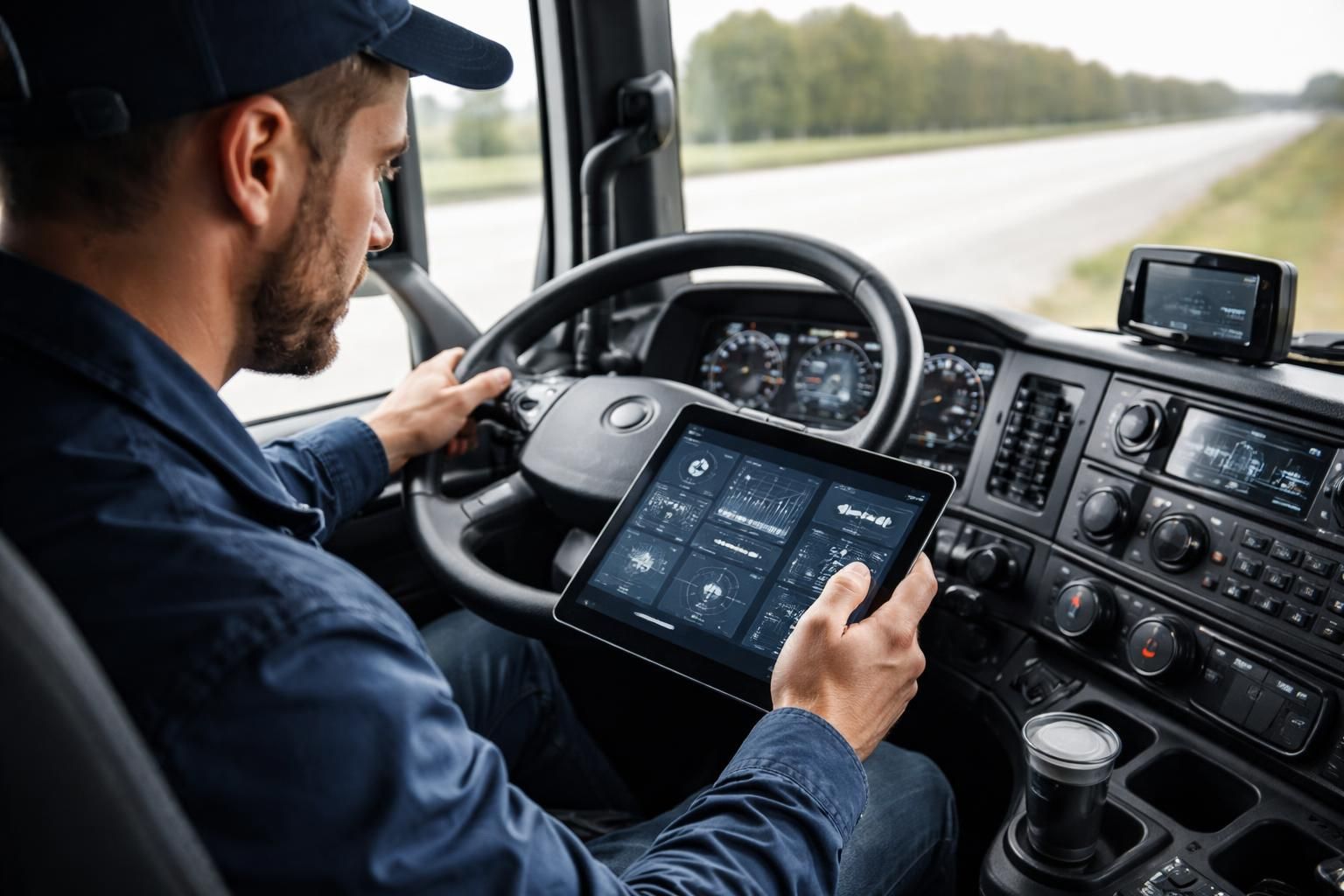 optimisez la gestion de la consommation et l'entretien de votre camion grâce à une tablette tactile installée directement en cabine pour un suivi facile et efficace.