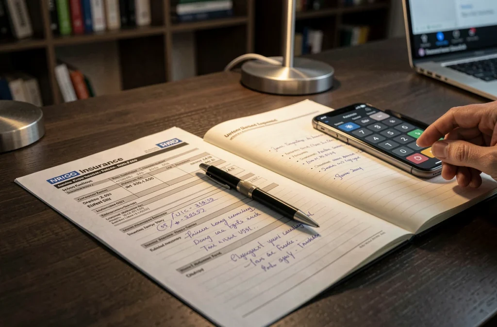 Documents de devis d'assurance auto comparés sur un bureau avec notes manuscrites