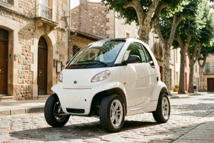 Voiture sans permis blanche garée dans une rue de la ville d'Orange en Provence